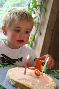 "Mm.taart?...autootje?..taart?...Autootje!